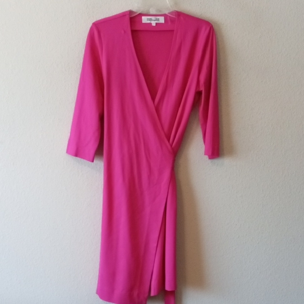 Diane Von Furstenberg Fuchsia Wrap-Style Mini Dress
